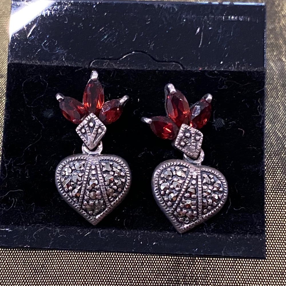 Garnet Marcasite Vintage Sterling Earrings